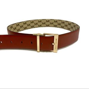 Michael Kors Reversible Luggage Logo / Red/Burgundy Belt With Gold Buckle NWT